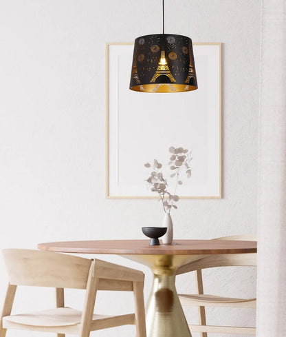 PENSHADE: Interior Slanted with Eiffel Tower Pattern Laser Cut Pendant Lights - Black
