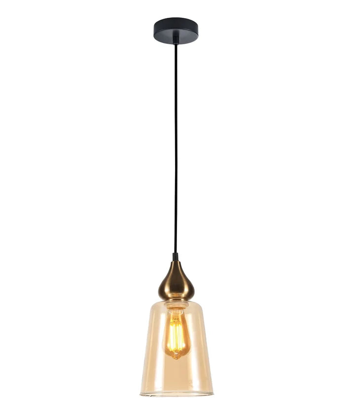 JEREZ: Modern Bronze Amber Ellipse Glass Flat Top Pendant Light