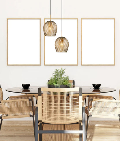 FOSSETTA: Interior Wine Glass Shape Dimpled Pendant Lights - Amber