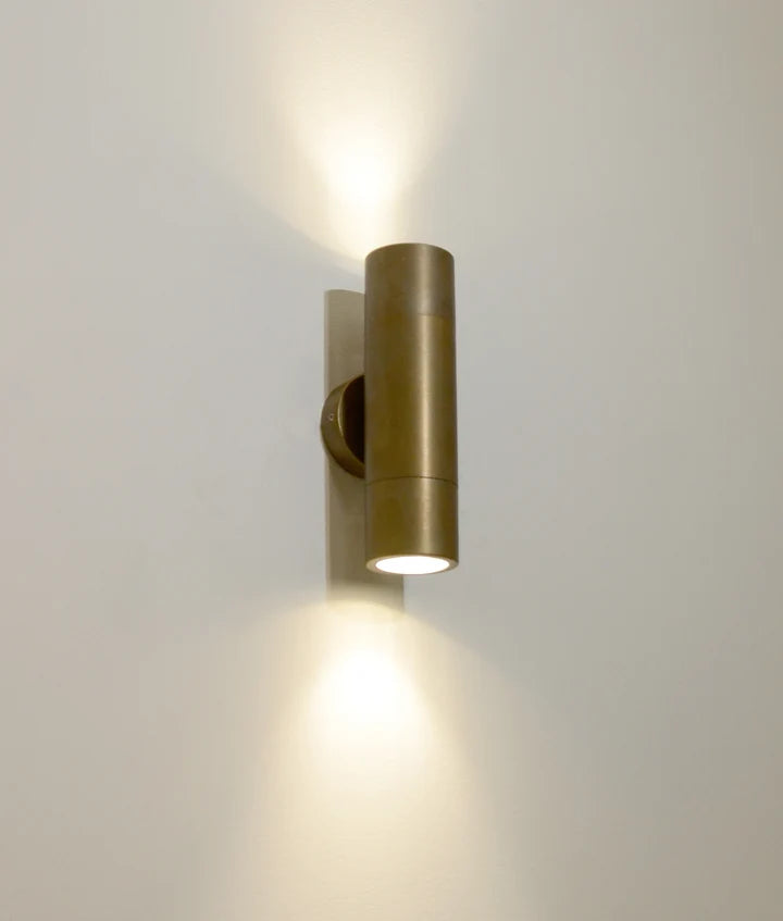 GU10 Exterior Wall Pillar Spot Lights (Aged Brass) IP65 - Up/Down
