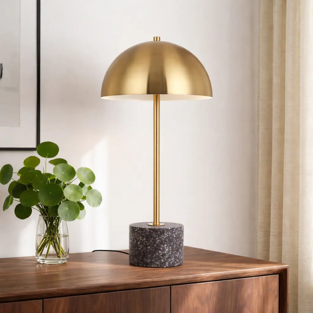 DOMEZ Table Lamp - Black Terrazzo/Antique Gold