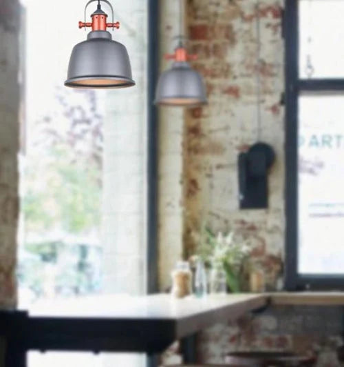 ALTA: Industrial Bell Shape With Copper Highlights Pendant Light - Matte Grey