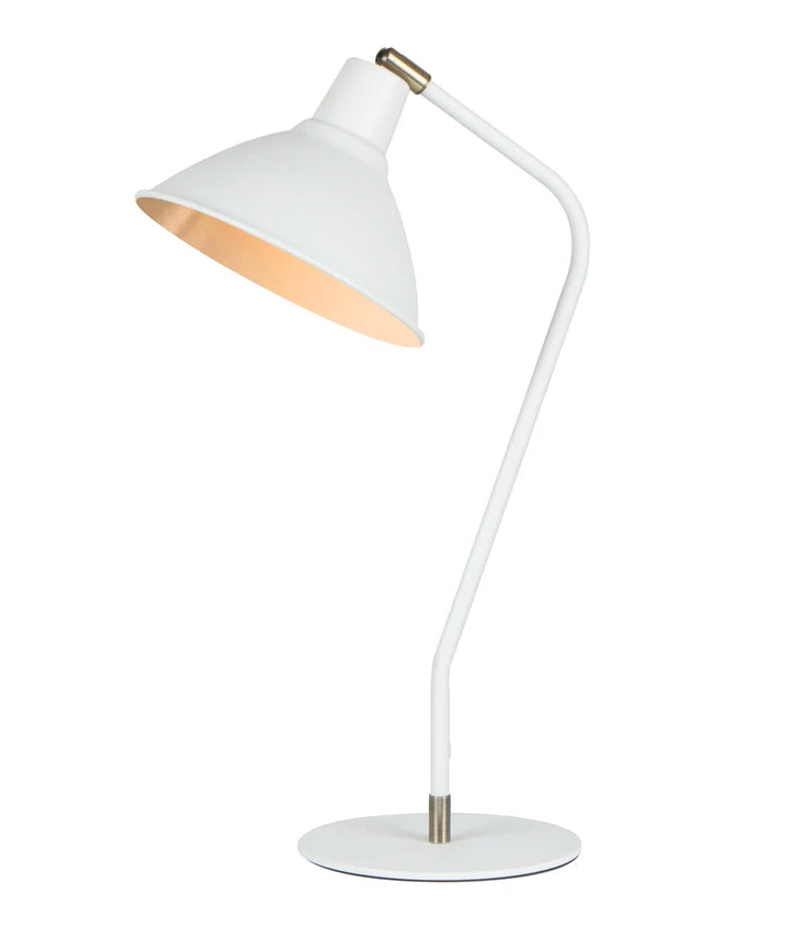 COLLO: Cone Shade with Antique Brass Highlight Table Lamp - Matte White