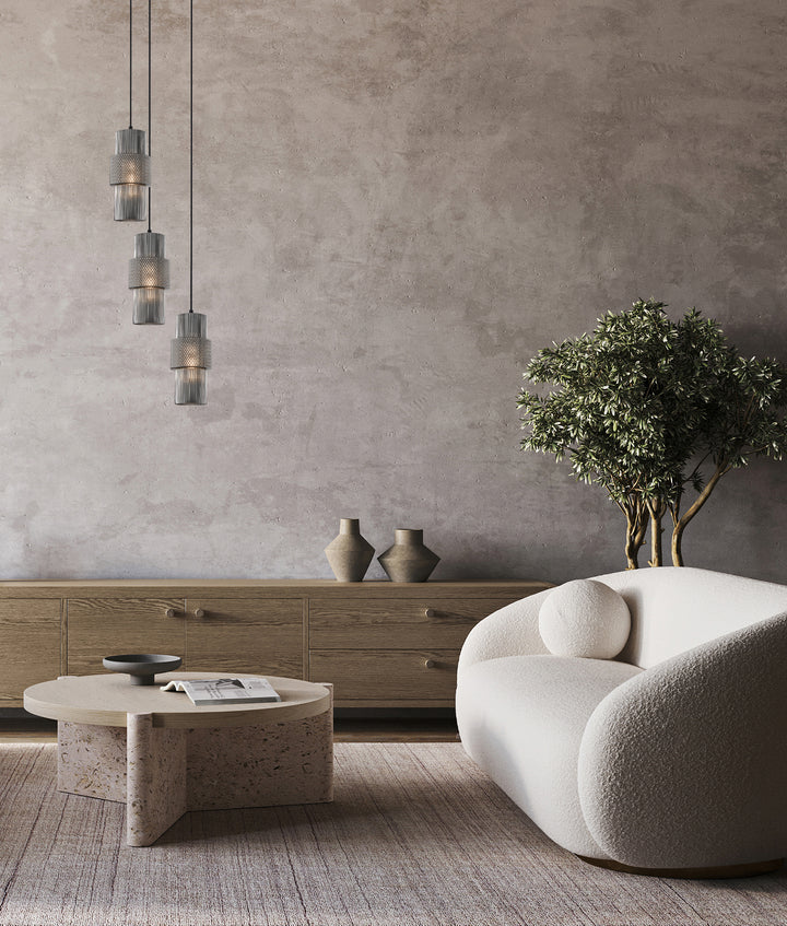 HUECA: Interior Double Cylinder Ribbed with Segment Pendant Lights - Smokey Black