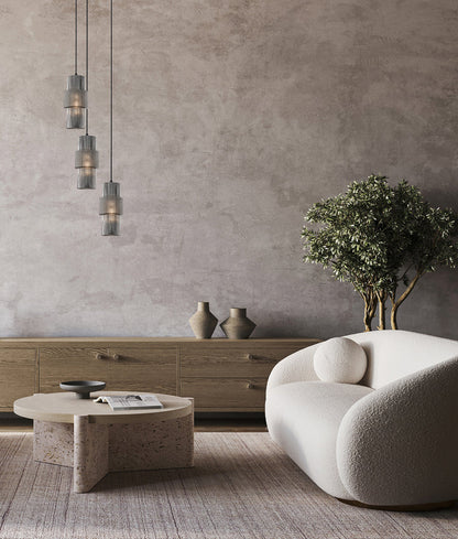 HUECA: Interior Double Cylinder Ribbed with Segment Pendant Lights - Smokey Black