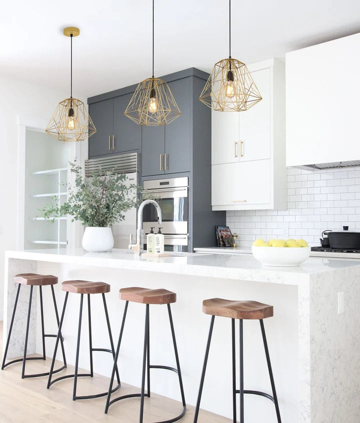 MARTE: Geometric Design Interior Iron Cage Pendant Light - Matte Gold