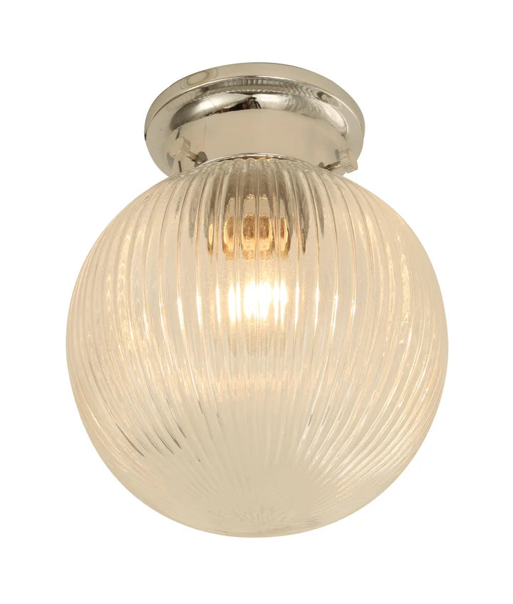 D.I.Y. Batten Fix Ceiling Lights - Large Spherical Ribbed Shape Fixtures (Clear Glass & Chrome Batten)