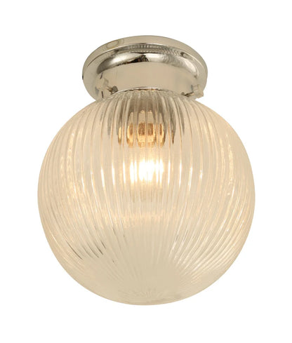D.I.Y. Batten Fix Ceiling Lights - Large Spherical Ribbed Shape Fixtures (Clear Glass & Chrome Batten)