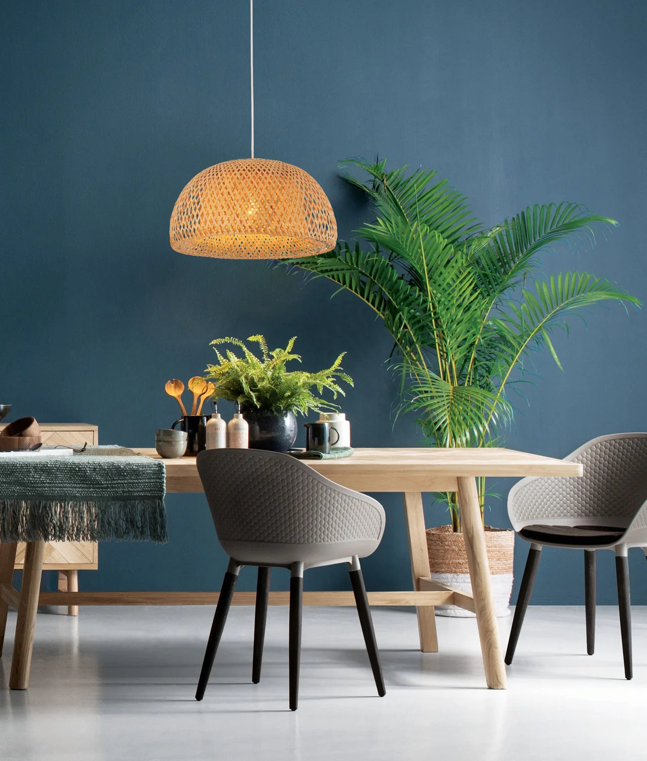 CANASTA: Bohemian Interior Natural Bamboo Finish Pendant Light - Large