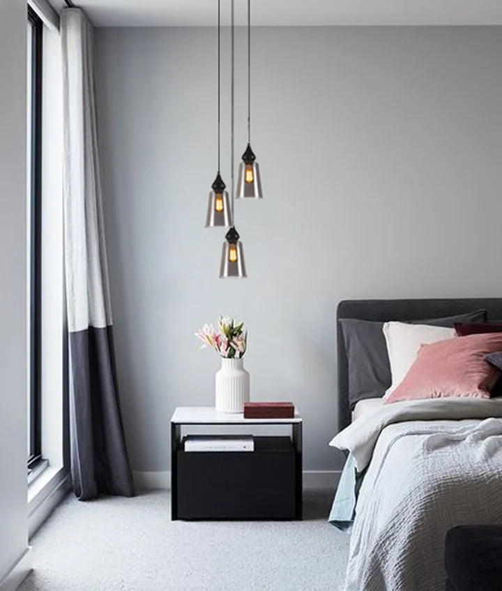 JEREZ2X3R: Smokey Black Ellipse Glass Flat Top Pendant Light