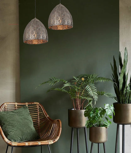 SARI: Bohemian Interior Embossed Ellipse Aged Brass Steel Ombre Pendant Light