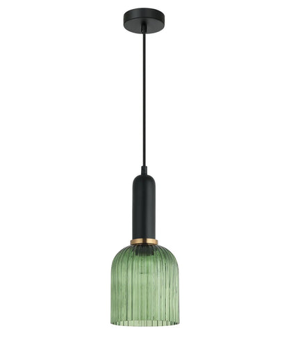 VINTAJ: Retro Interior Ellipse Shape Ribbed Glass Pendant Lights - Green