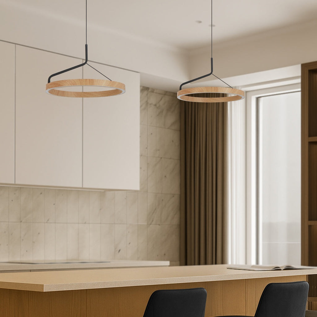 TRUVON 40CM Pendant Light - Black/Oak