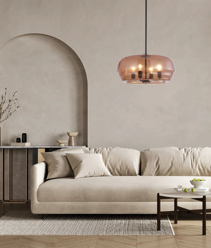 CUAD: Interior Amber Flat Top Dome Glass Shade Pendant Light