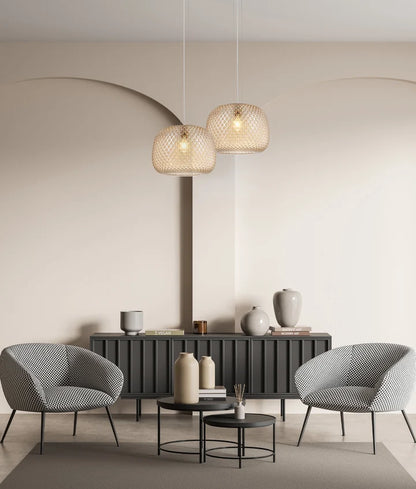 LABU: Interior Dome Glass with Segments Pendant Lights - AMBER