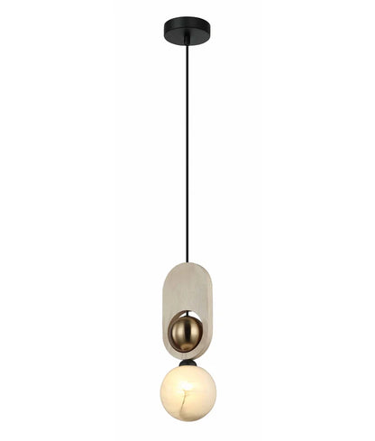 PALTA: Interior Sandblasted Opal Diffuser with Brass/Natural Wood Pendant Lights