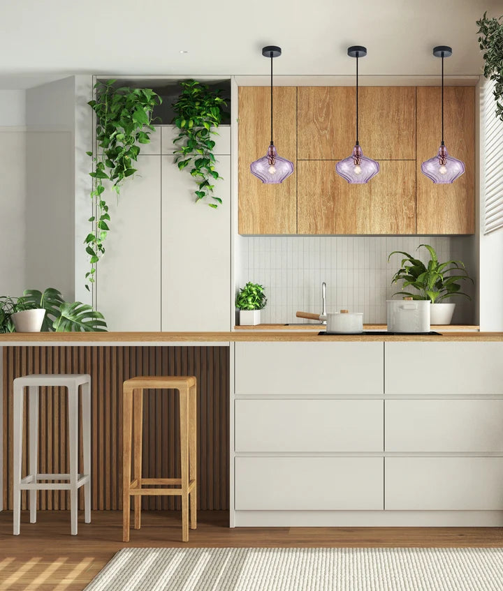 CAMPANA: Interior Wine Glass Shape Ribbed Pendant Lights - Purple
