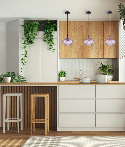 CAMPANA: Interior Wine Glass Shape Ribbed Pendant Lights - Purple