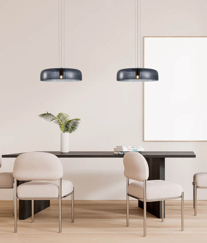 GELATINA: Interior Dome Glass with Brass Highlight Pendant Lights - SMOKEY BLACK