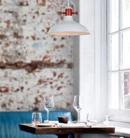 NARVIK: Industrial Scandinavian Dome Shape With Copper Plating Pendant Light - Matte White