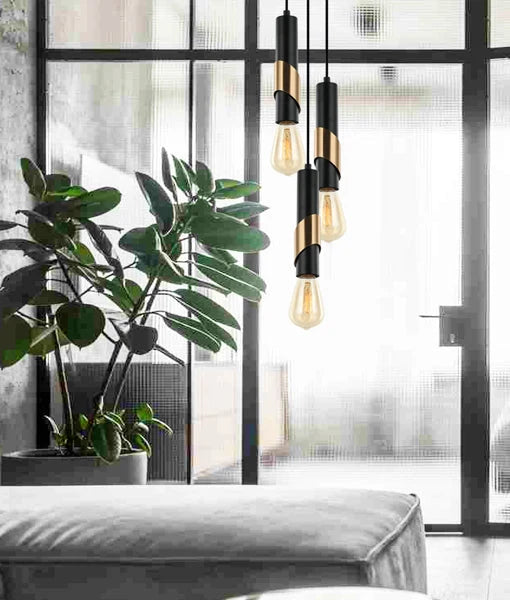 GOLDA: Interior Tube Pendant Lights - Diagonal Antique Brass plate