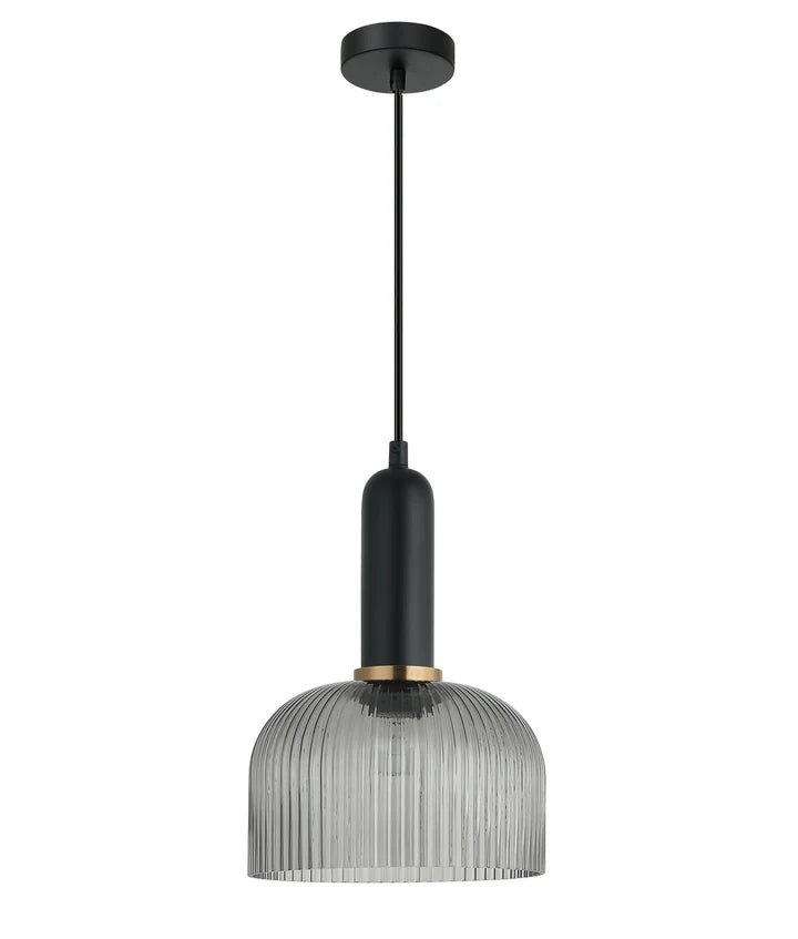 VINTAJ: Retro Interior Dome Shape Ribbed Glass Pendant Lights - Smokey Black