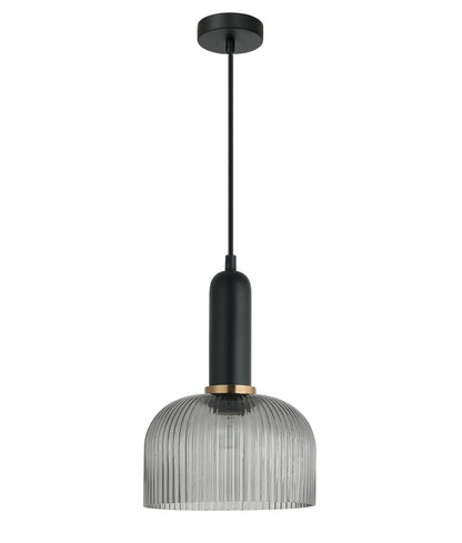 VINTAJ: Retro Interior Dome Shape Ribbed Glass Pendant Lights - Smokey Black