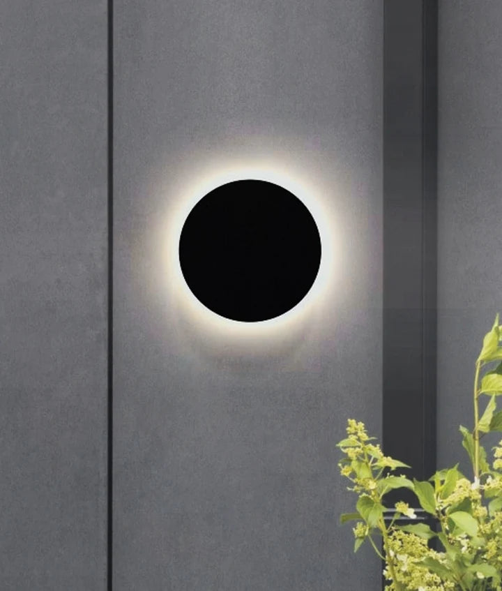 SHADOWTRI: Exterior LED Tri-CCT Round Backlit Wall Lights IP65 & IK08 (Diam: 250mm) - Black