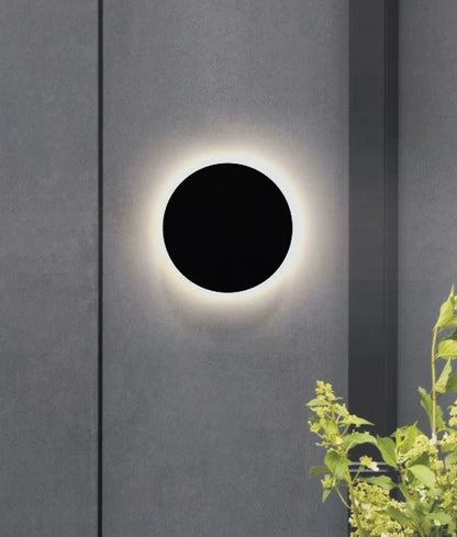 SHADOWTRI: Exterior LED Tri-CCT Round Backlit Wall Lights IP65 & IK08 (Diam: 250mm) - Black