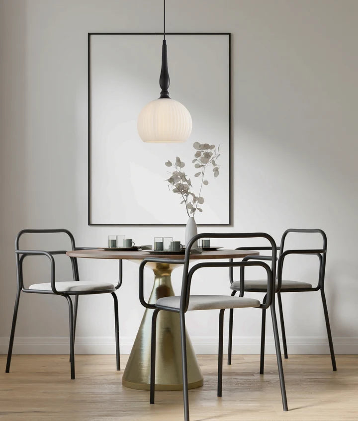 CALIZ: Interior Frosted Wine Glass Ribbed with Black Pendant Lights - Large