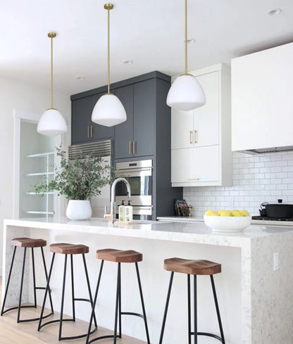 CIOTOLA: Interior Tipped Medium Dome Frosted Glass Pendant Lights - Antique Brass