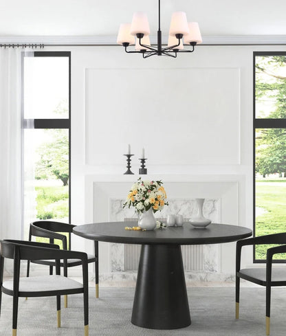 ABBEY: Interior Traditional 6 Lamps Opal Glass Pendant Light - Matte Black