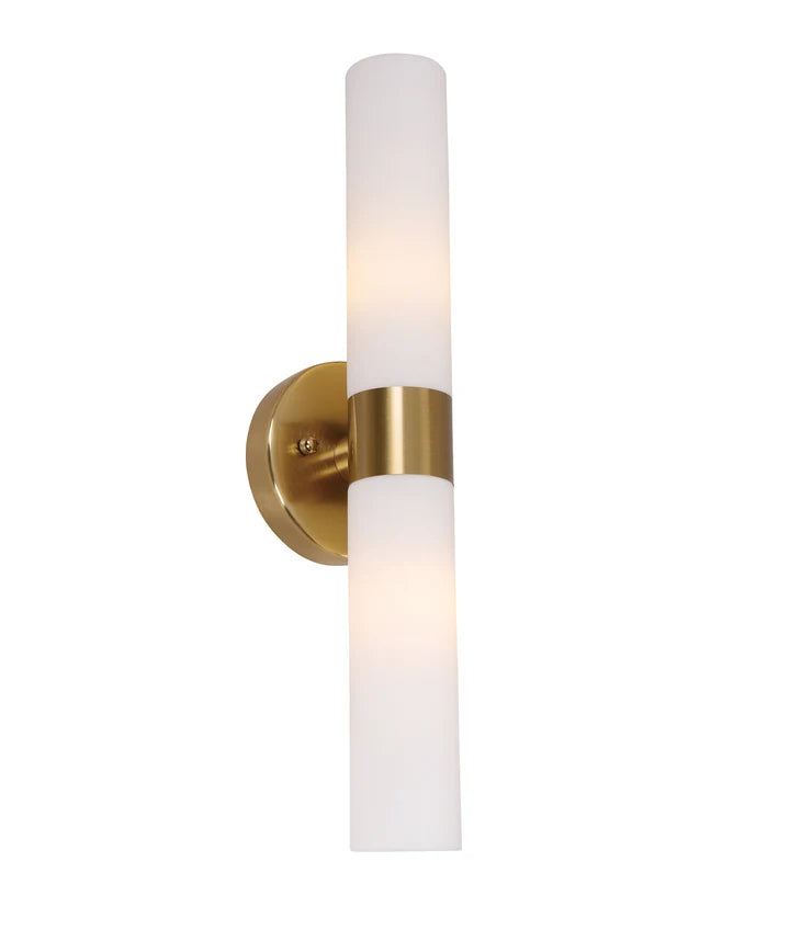 VARA: Interior Tubular Up/Down Opal Glass Wall Light - Brass