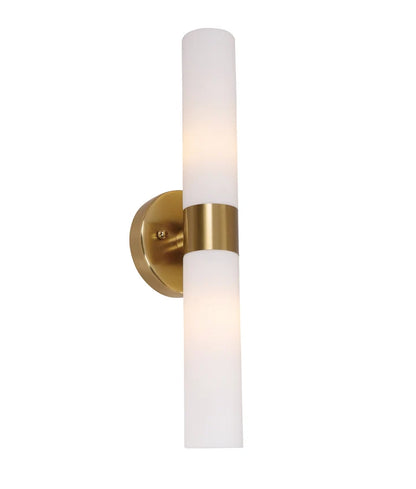 VARA: Interior Tubular Up/Down Opal Glass Wall Light - Brass