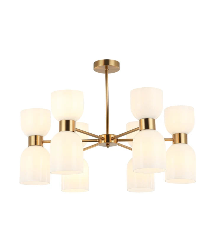 CLESSIDRA: Interior Mirror Finish Opal Glass Ellipse x12 Round Base Pendant Lights