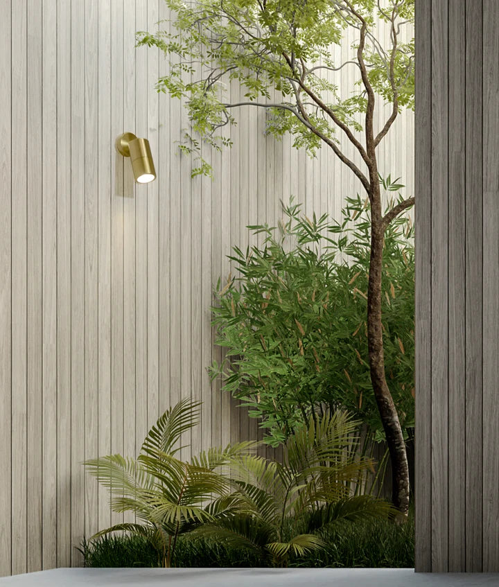 GU10 Exterior Wall Pillar Spot Lights (Solid Polished Brass) IP65 - Single Adjustable