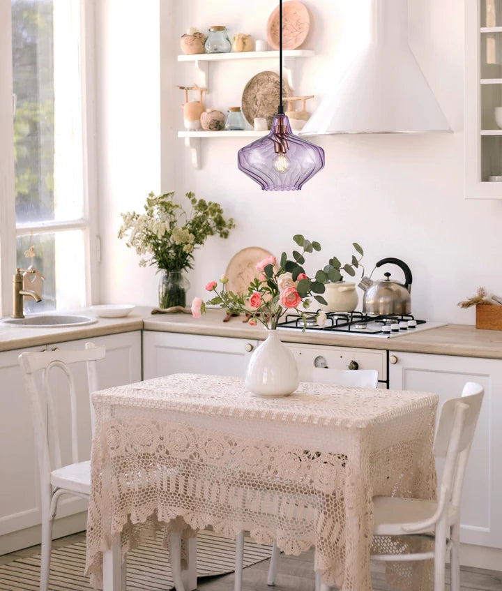 CAMPANA: Interior Wine Glass Shape Ribbed Pendant Lights - Purple