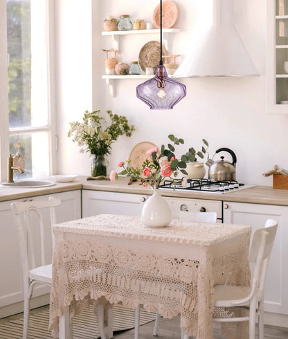 CAMPANA: Interior Wine Glass Shape Ribbed Pendant Lights - Purple