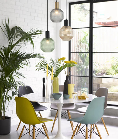 MARACA: Interior Glass Jar With Quadrilateral Segment Pendant Light - Smokey Black
