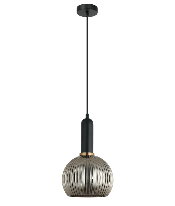 VINTAJ: Interior Wine Glass Shape Ribbed Glass Pendant Lights - Smokey Black