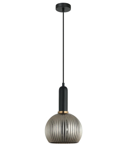 VINTAJ: Interior Wine Glass Shape Ribbed Glass Pendant Lights - Smokey Black