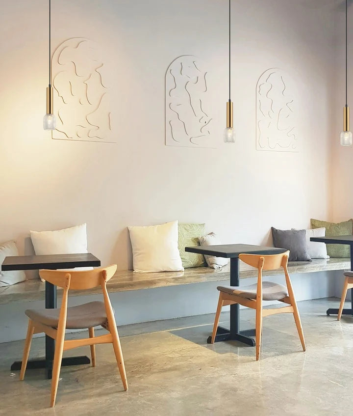 MIKRO: Modern Karaoke Antique Brass Mic Shape Interior Cylinder & Chrome Mesh Pendant Light