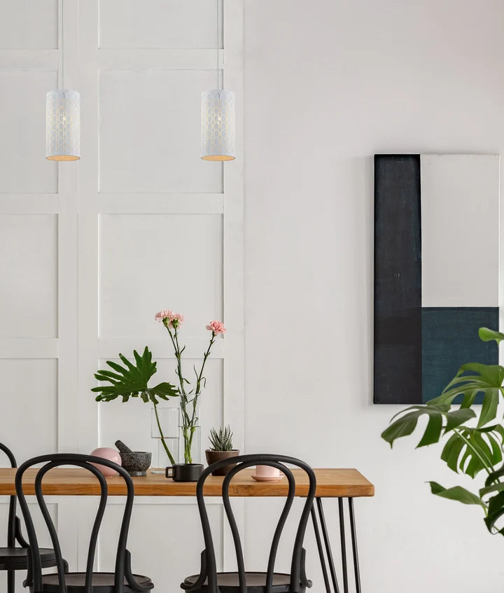 MODELLO: Modern Embossed Oblong Shape Pendant Light - White