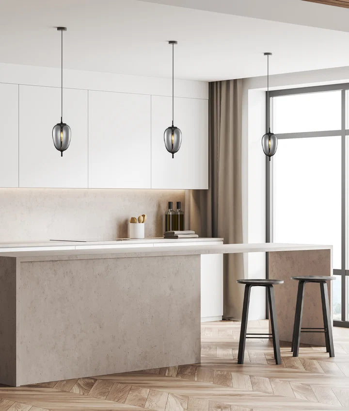 PINO: Interior Smokey Black Mirror Finish Glass Oval Pendant Lights