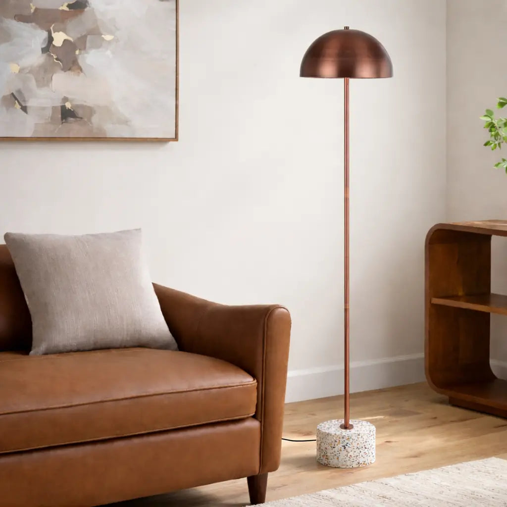 DOMEZ Floor Lamp - White Terrazzo/Bronze