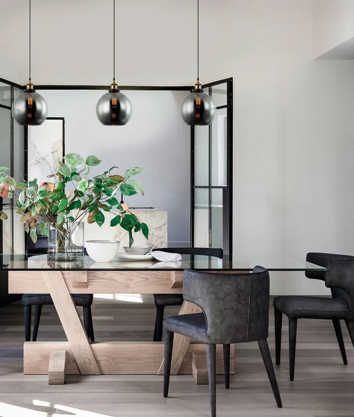 PESINI: Interior Wine Smokey Black Glass & Antique Brass Highlight Pendant Light