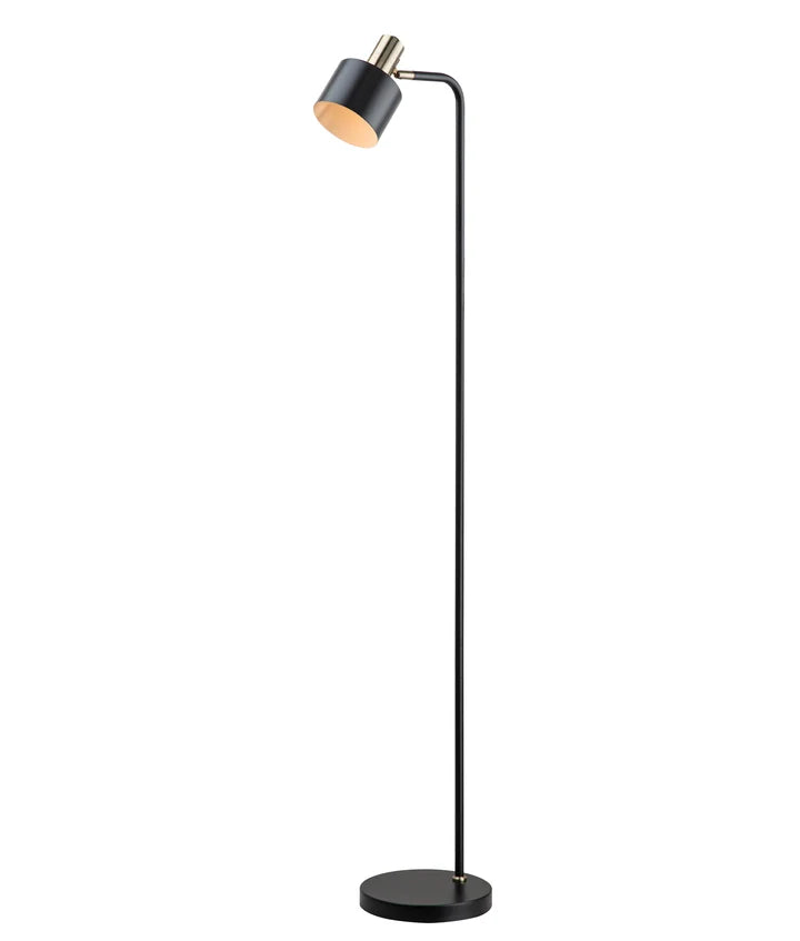 FLOTAR: Interior Cylinder Iron Shade with Antique Brass Highlight Floor Lamp - Black