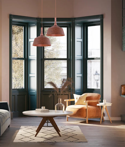 OXIDO: Interior Rustic Brown with Travertine Highlight Angled Dome Pendant Light - OD 550mm
