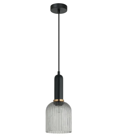 VINTAJ: Retro Interior Ellipse Shape Ribbed Glass Pendant Lights - Smokey Black