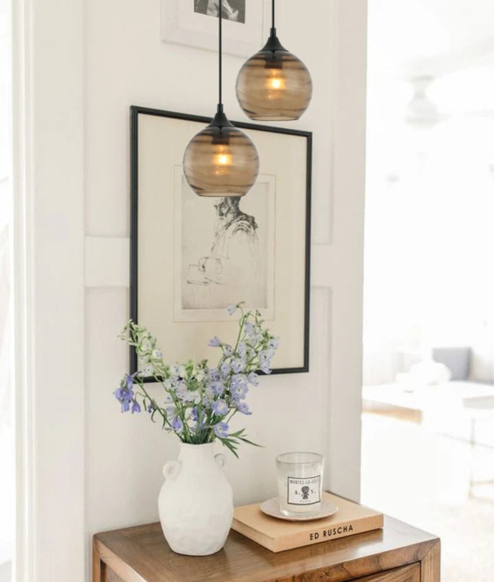 MARBRE: Modern Retro Interior Wine Glass Wavy Glass Pendant Lights - Amber